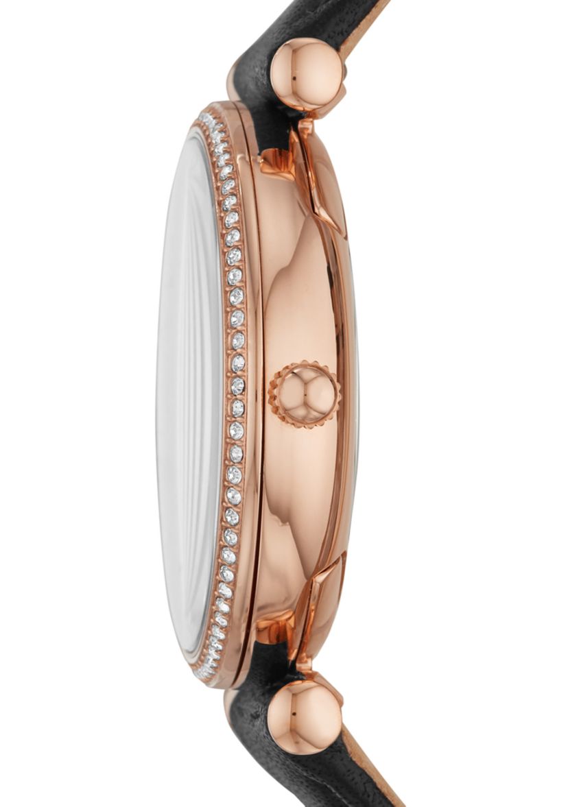Carlie Three-Hand Black Leather Watch