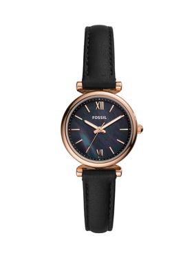 Carlie Mini Three-Hand Black Leather Watch