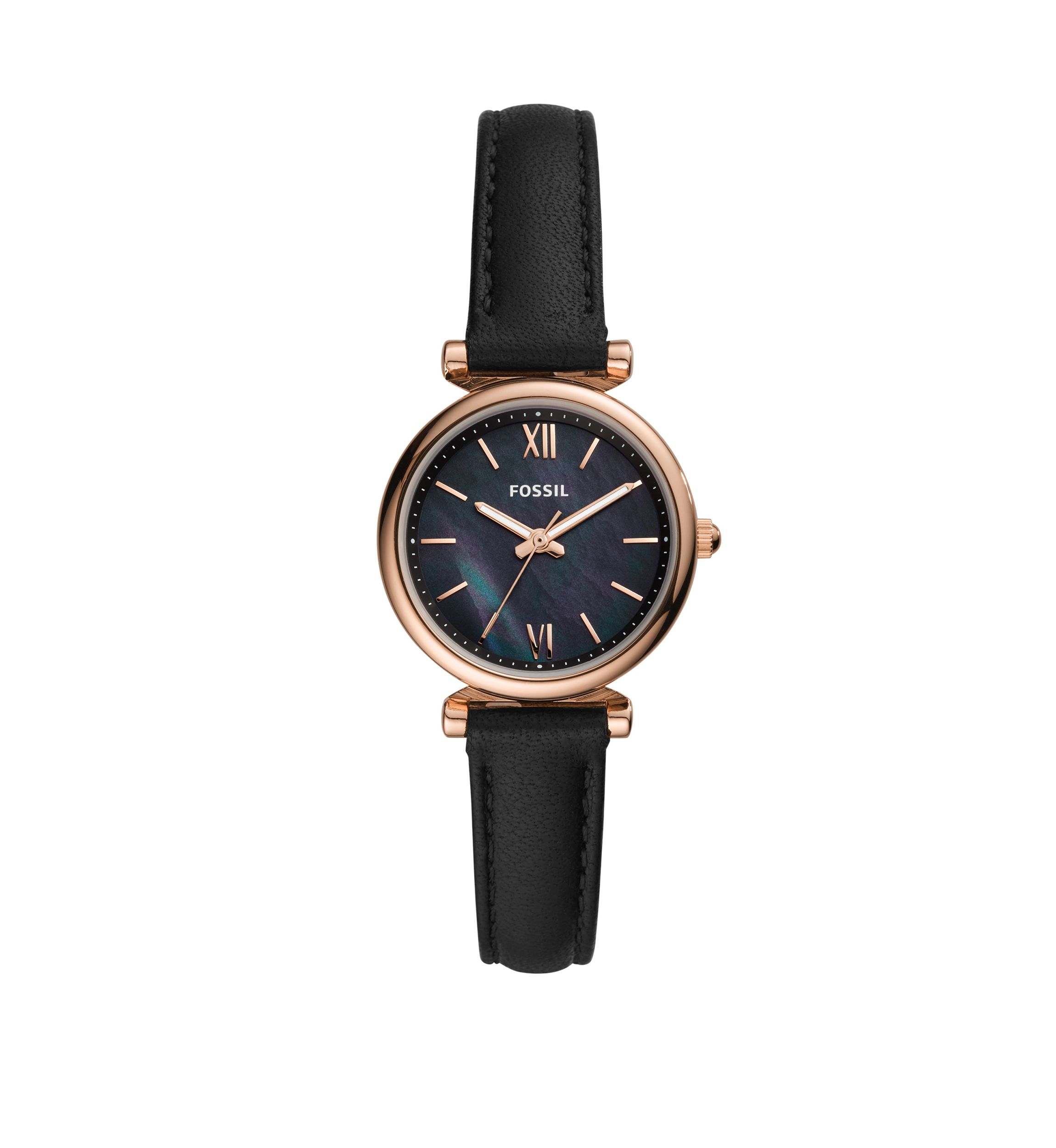 Carlie Mini Three-Hand Black Leather Watch