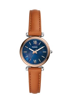 Fossil Carlie Mini Three-Hand Tan Leather Watch