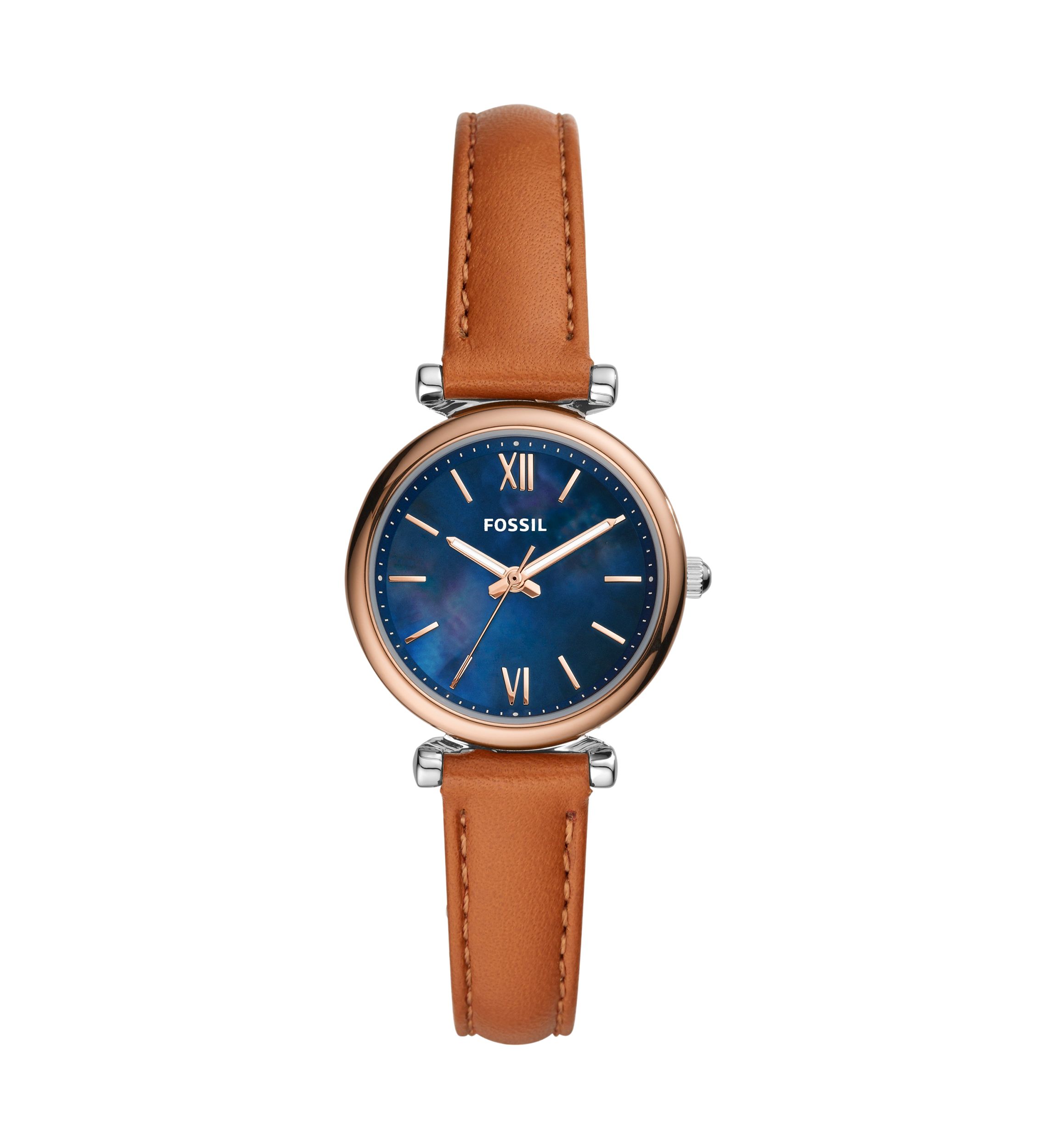 Carlie Mini Three-Hand Tan Leather Watch