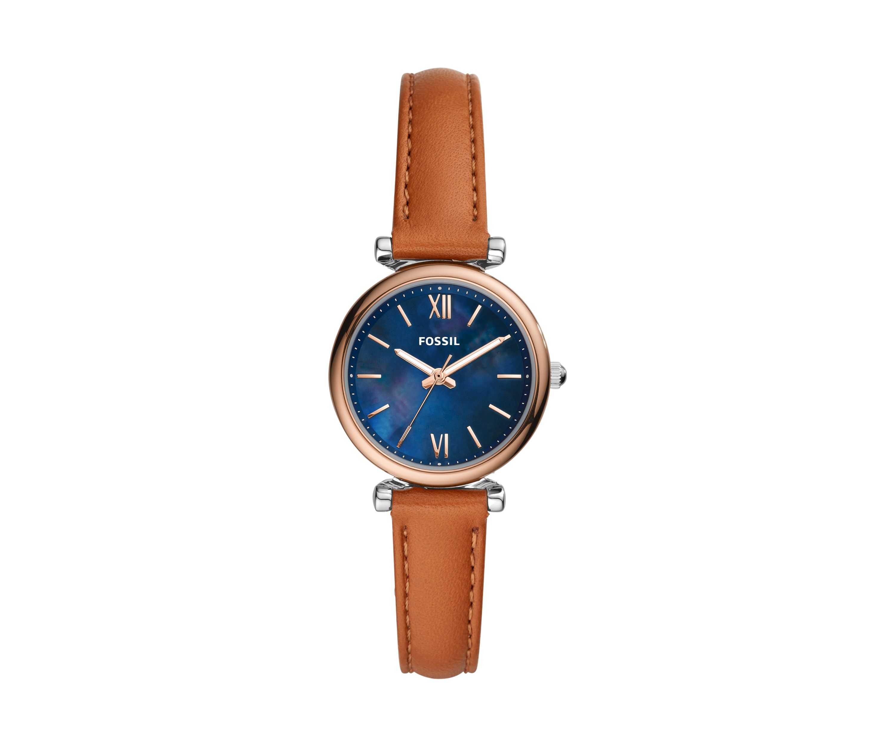 Carlie Mini Three-Hand Tan Leather Watch