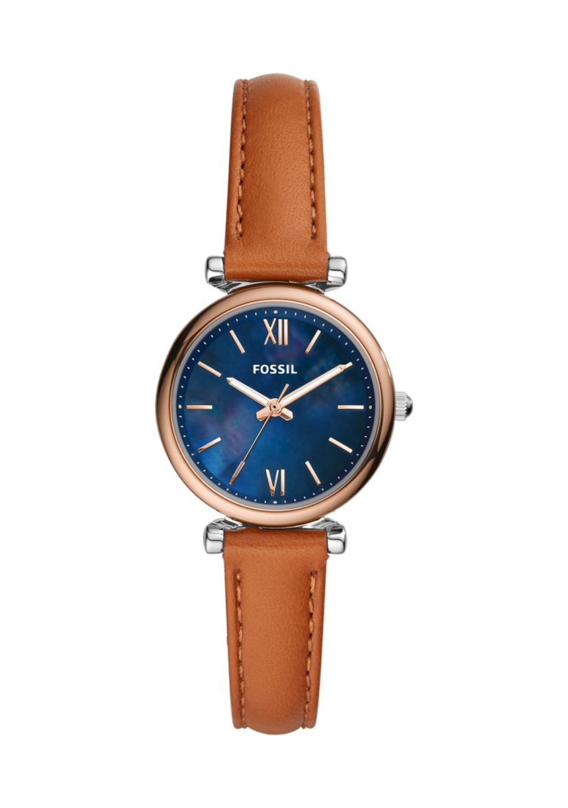 Carlie Mini Three-Hand Tan Leather Watch