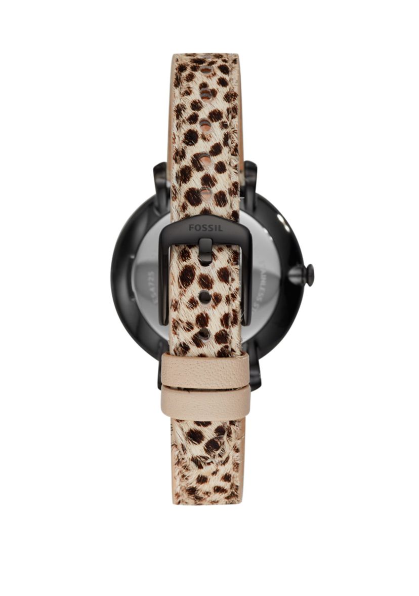 Womens 36 Millimeter Jacqueline Three Hand Faux Cheetah Hair Leather Watch