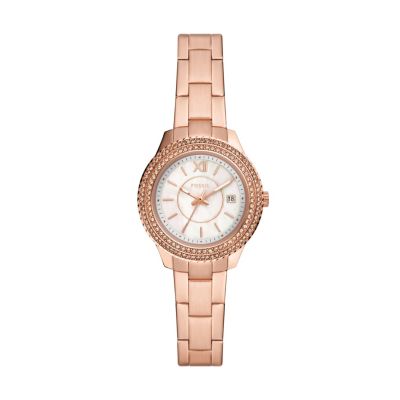 Fossil Stella Three-Hand Date Rose Gold-Tone Stainless Steel Watch, Gold -  0796483557536