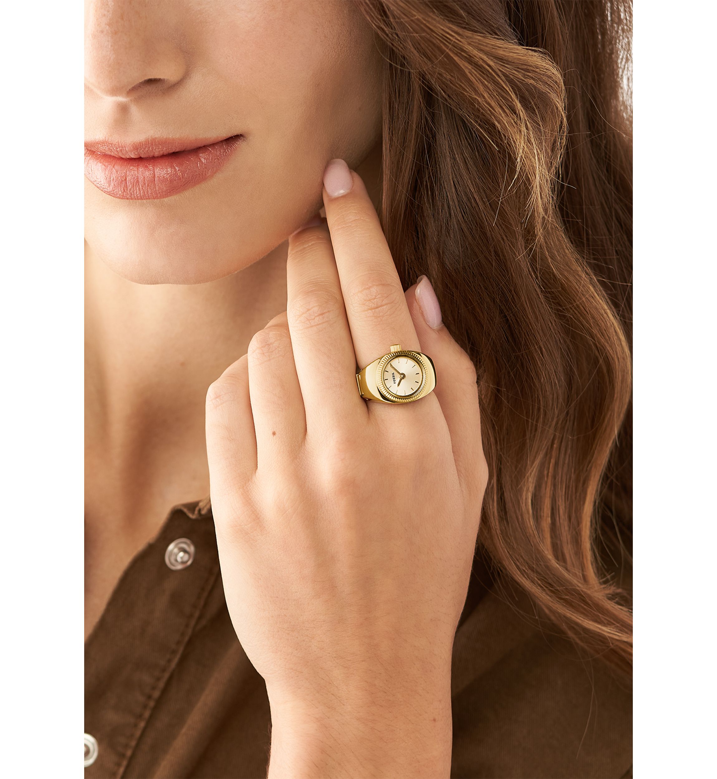 Gold Tone Stainless Steel Two Hand Watch Ring 