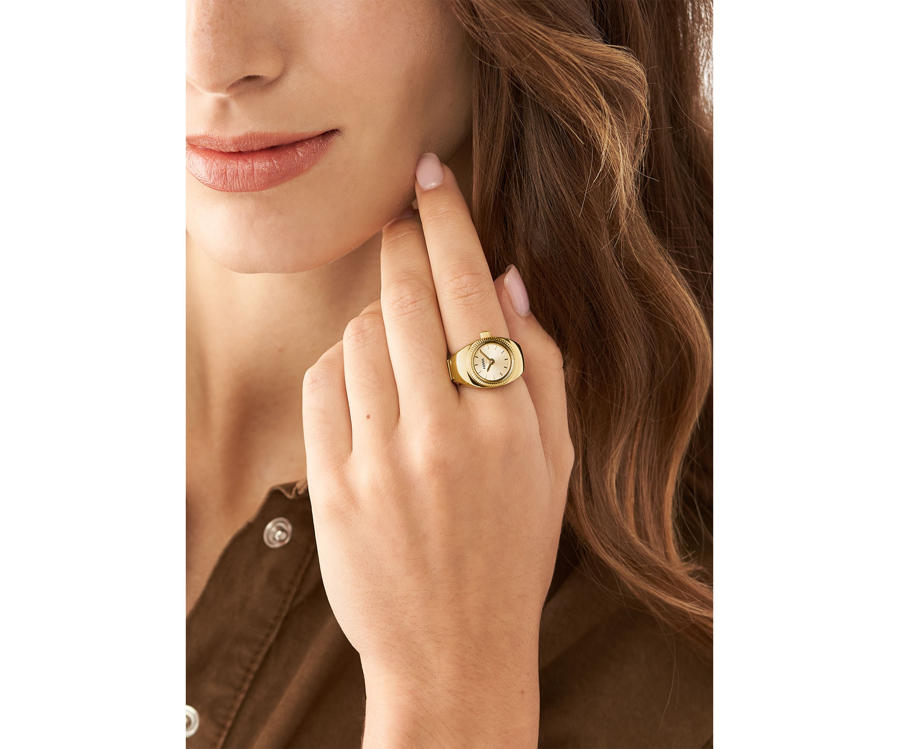 Gold Tone Stainless Steel Two Hand Watch Ring 