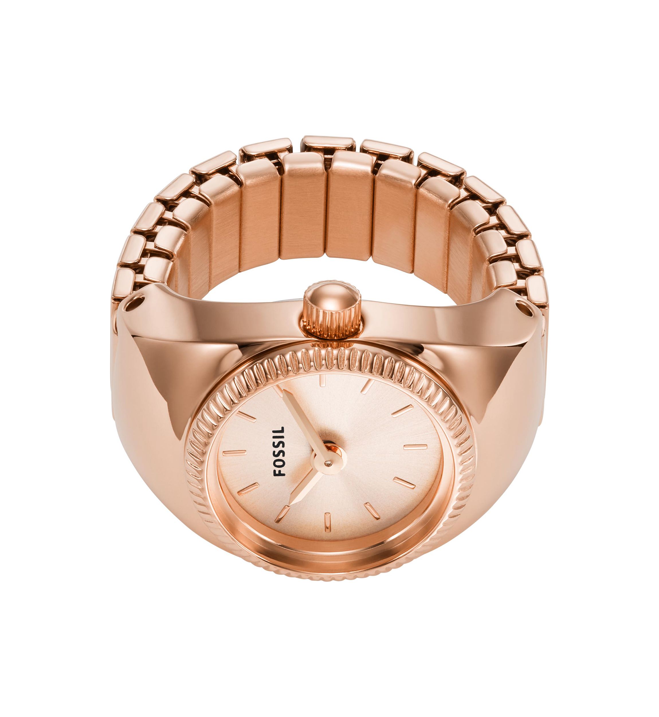 Watch Ring Two-Hand Rose Gold-Tone Stainless Steel