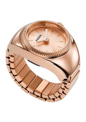 Watch Ring Two-Hand Rose Gold-Tone Stainless Steel