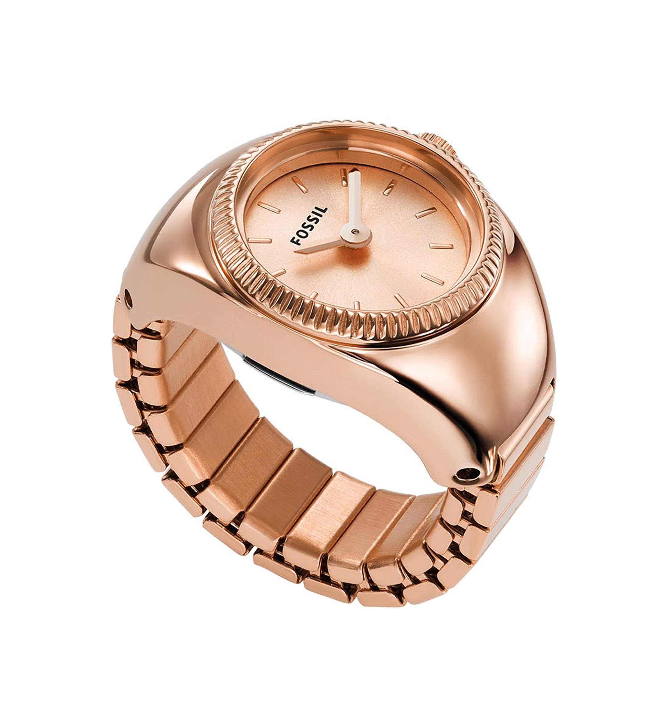 Watch Ring Two-Hand Rose Gold-Tone Stainless Steel
