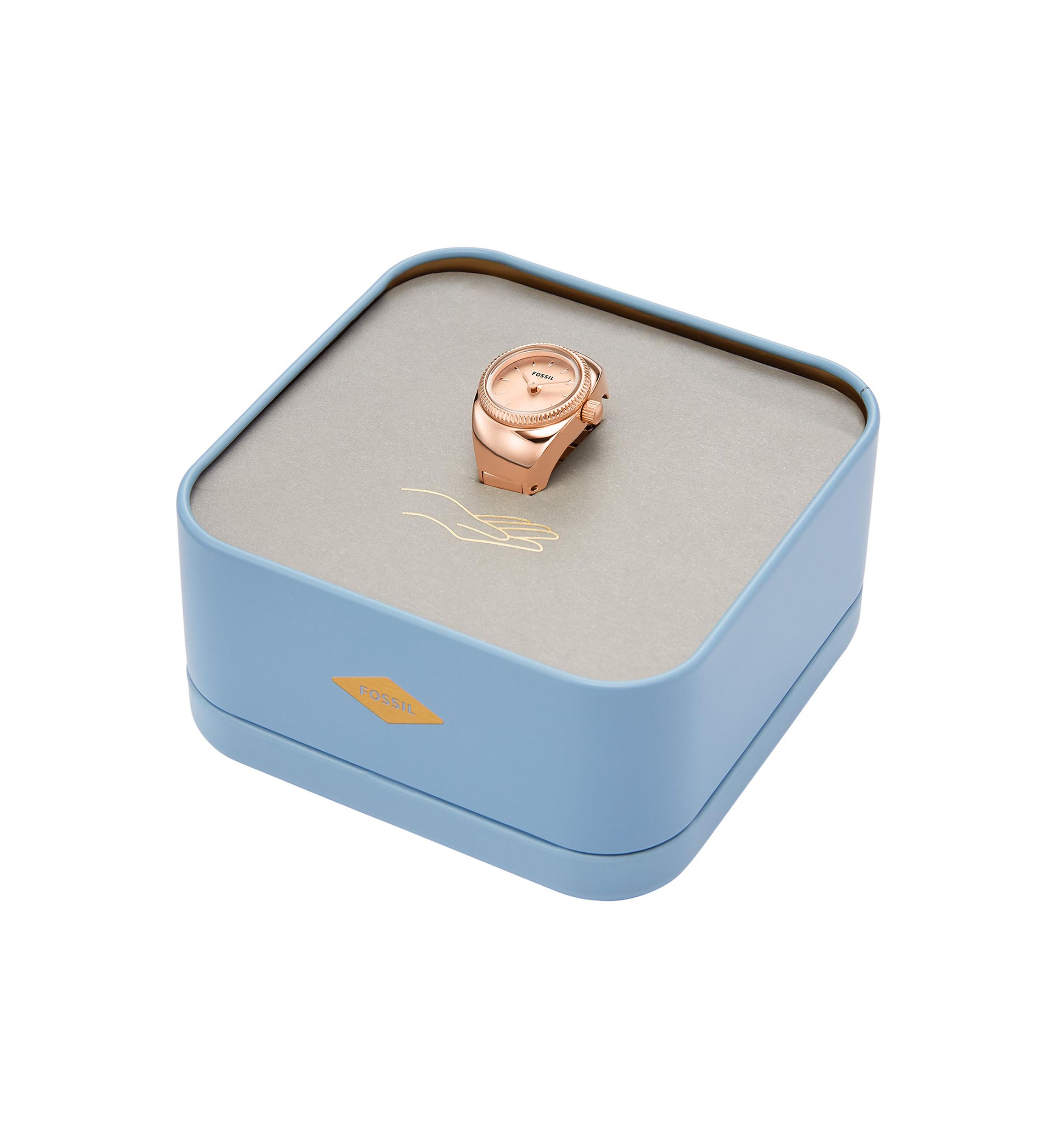 Watch Ring Two-Hand Rose Gold-Tone Stainless Steel