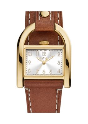 Three Hand Medium Brown Leather Watch