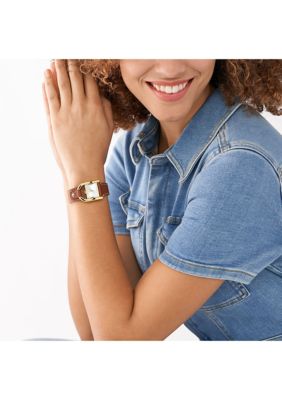 Three Hand Medium Brown Leather Watch