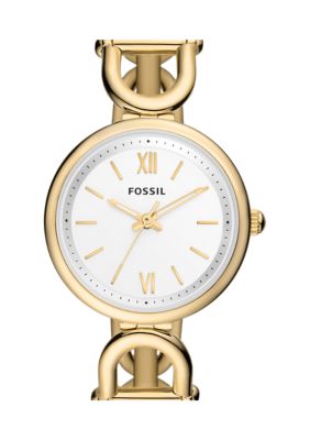 Three Hand Gold Tone Stainless Steel Watch
