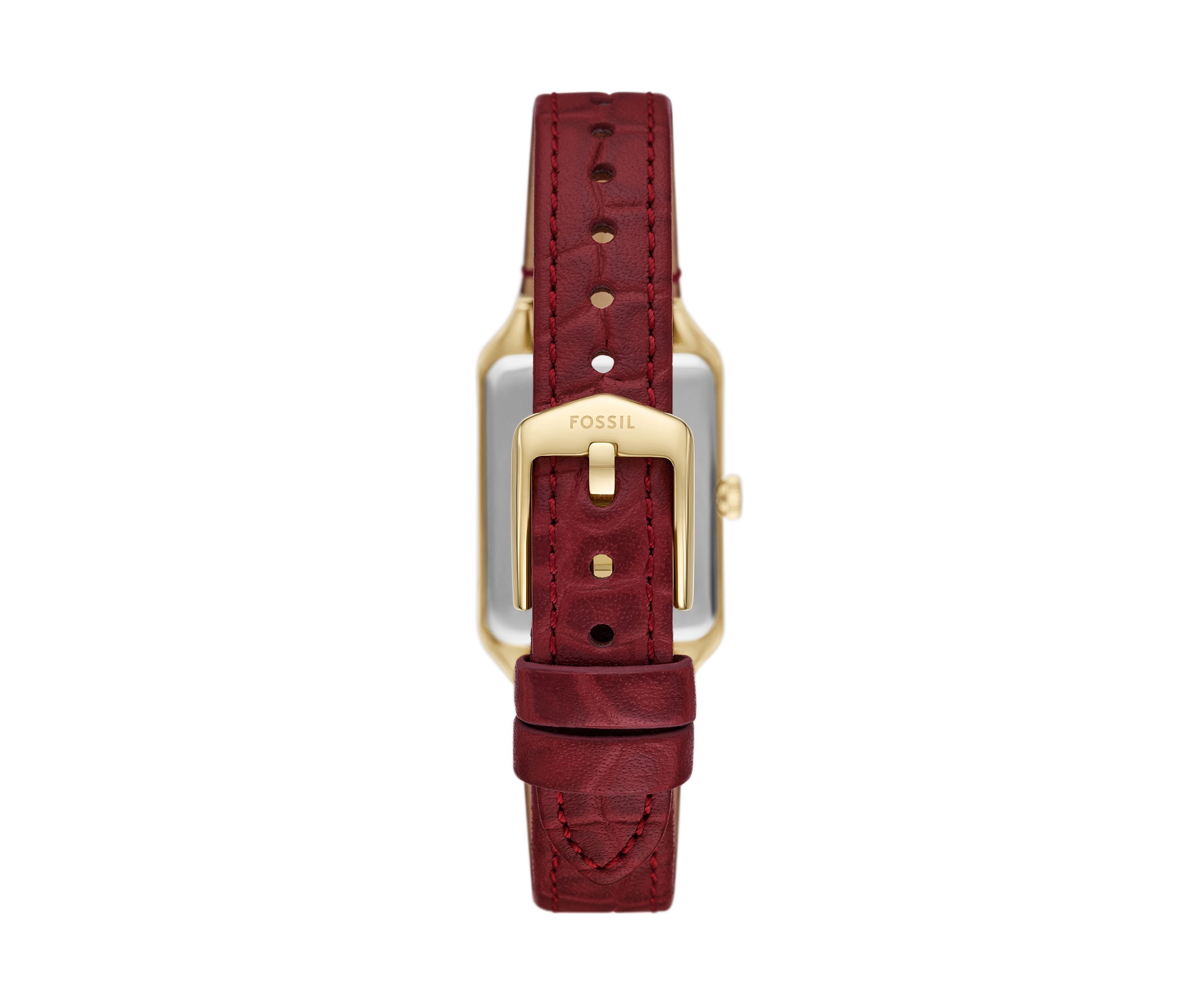 Gold Tone Red Leather Band Rectangle Watch