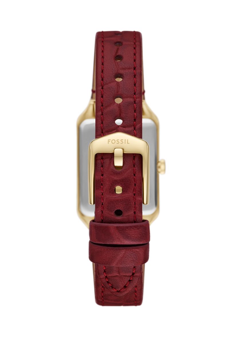 Gold Tone Red Leather Band Rectangle Watch