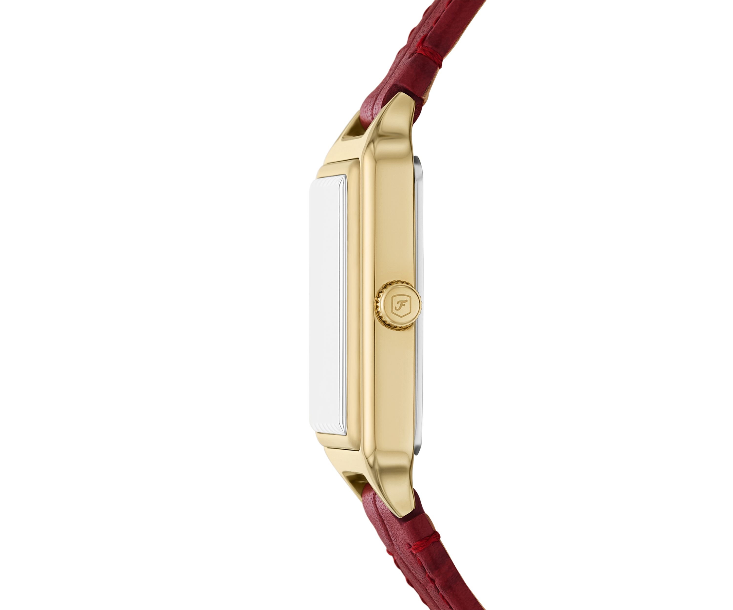 Gold Tone Red Leather Band Rectangle Watch