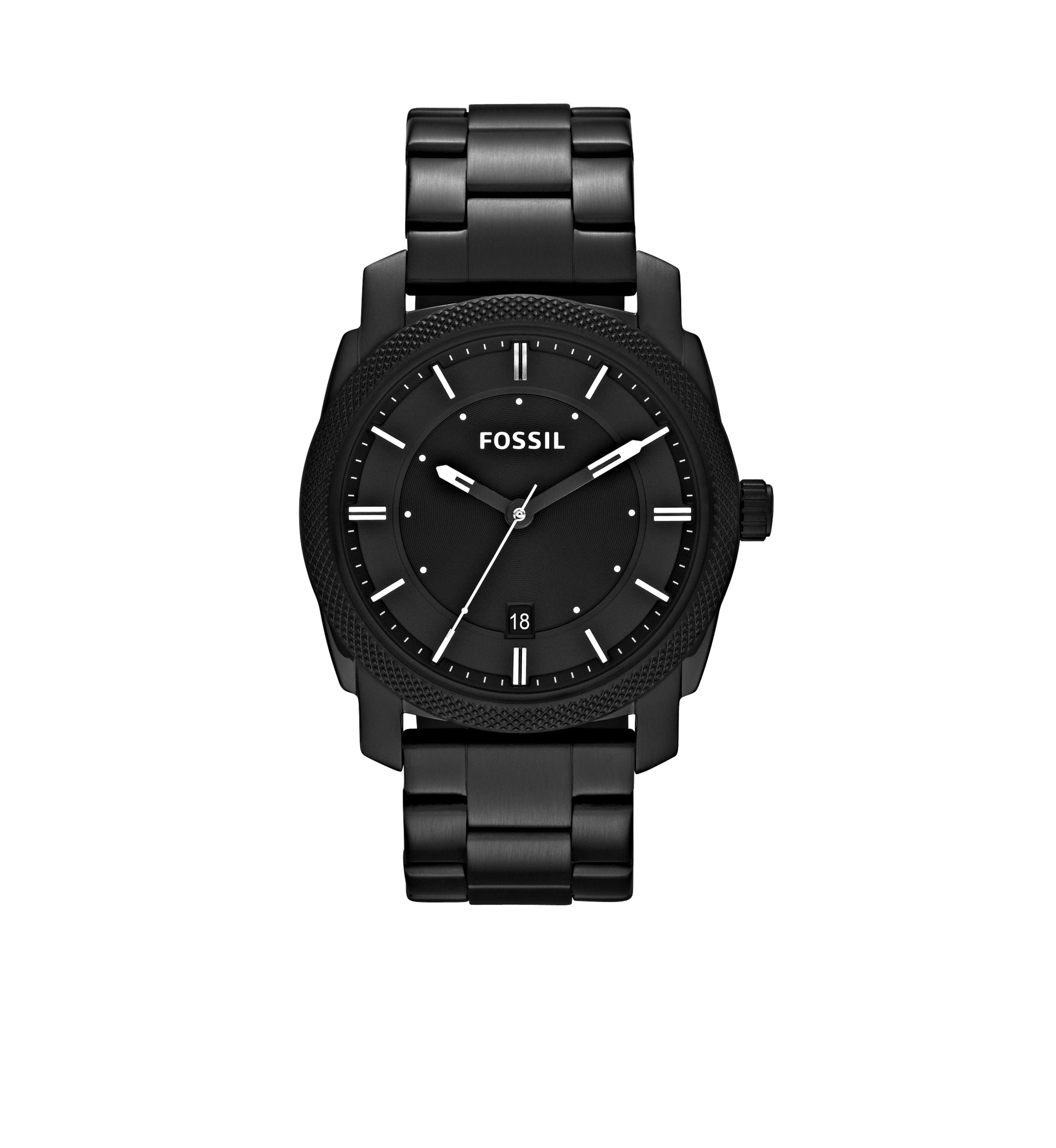 Mens Black Stainless Steel Three Hand Machine Watch