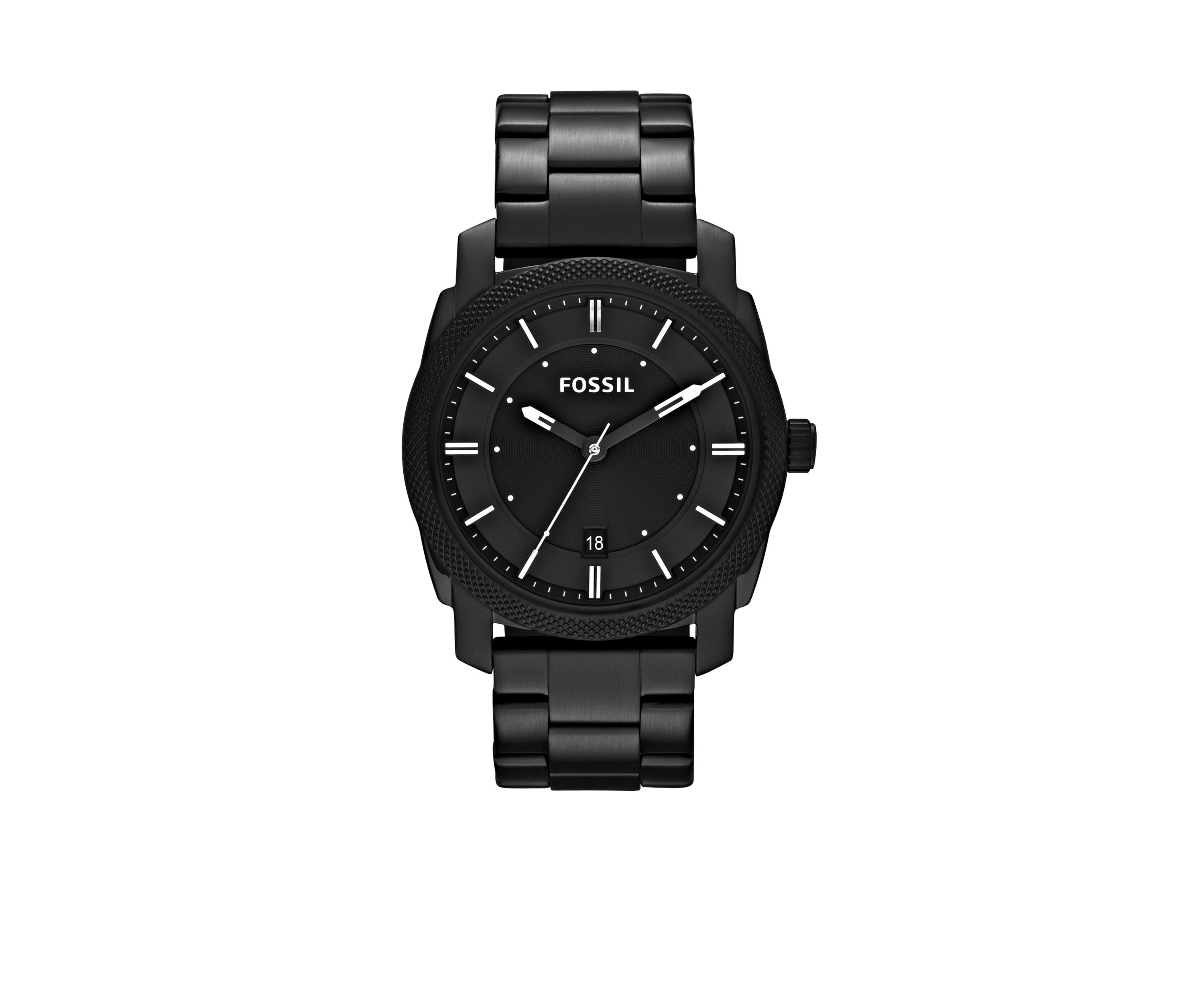 Mens Black Stainless Steel Three Hand Machine Watch