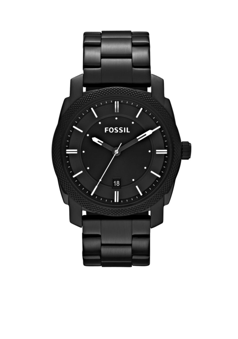 Mens Black Stainless Steel Three Hand Machine Watch