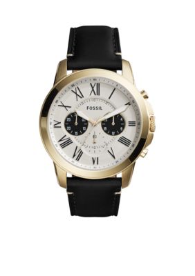 fossil grant chronograph black leather watch