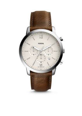 Fossil® Stainless Steel Chronograph Brown Leather Watch Belk