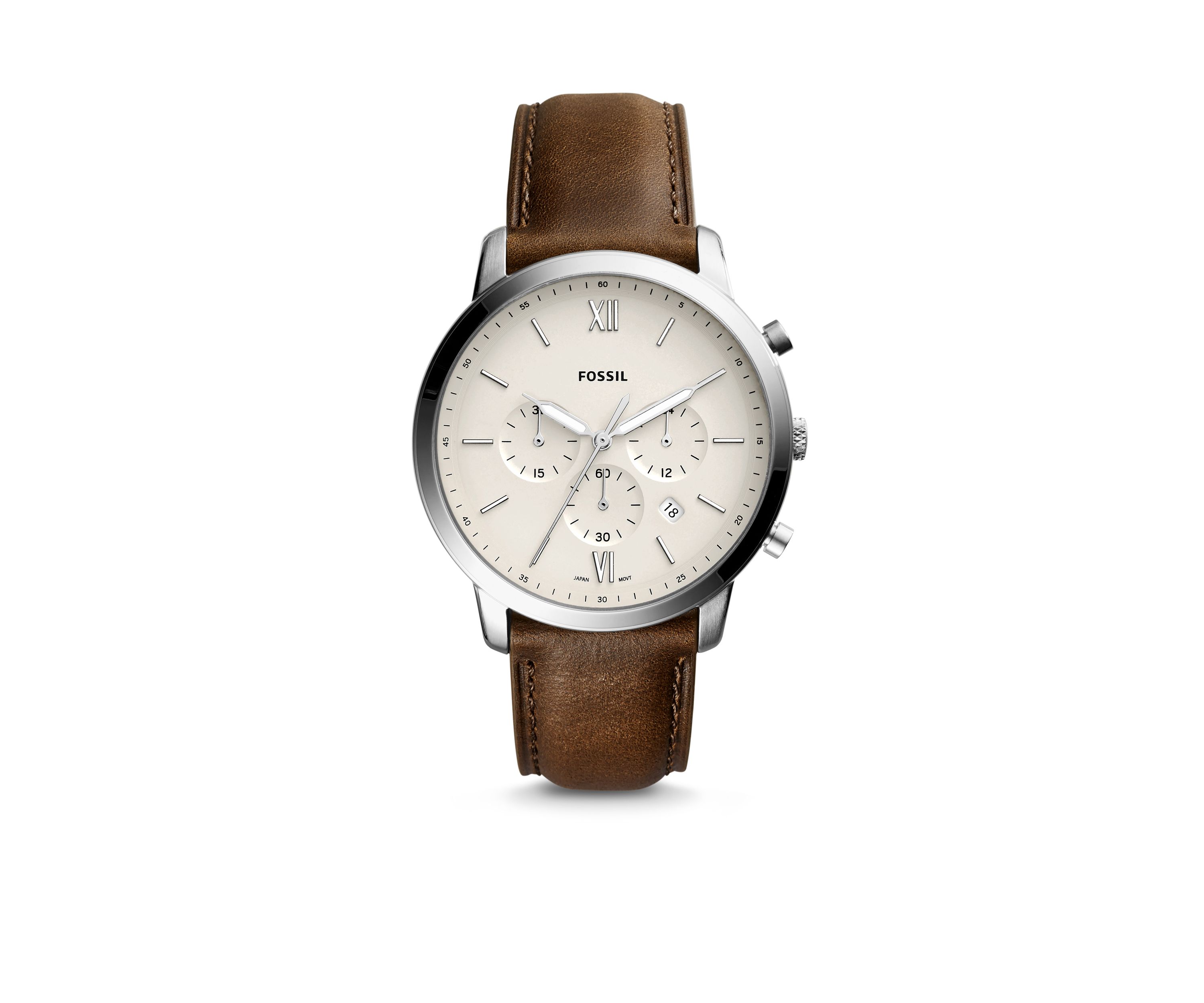 Stainless Steel Chronograph Brown Leather Watch