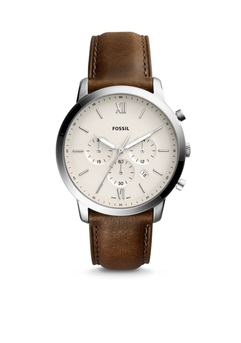 Stainless Steel Chronograph Brown Leather Watch