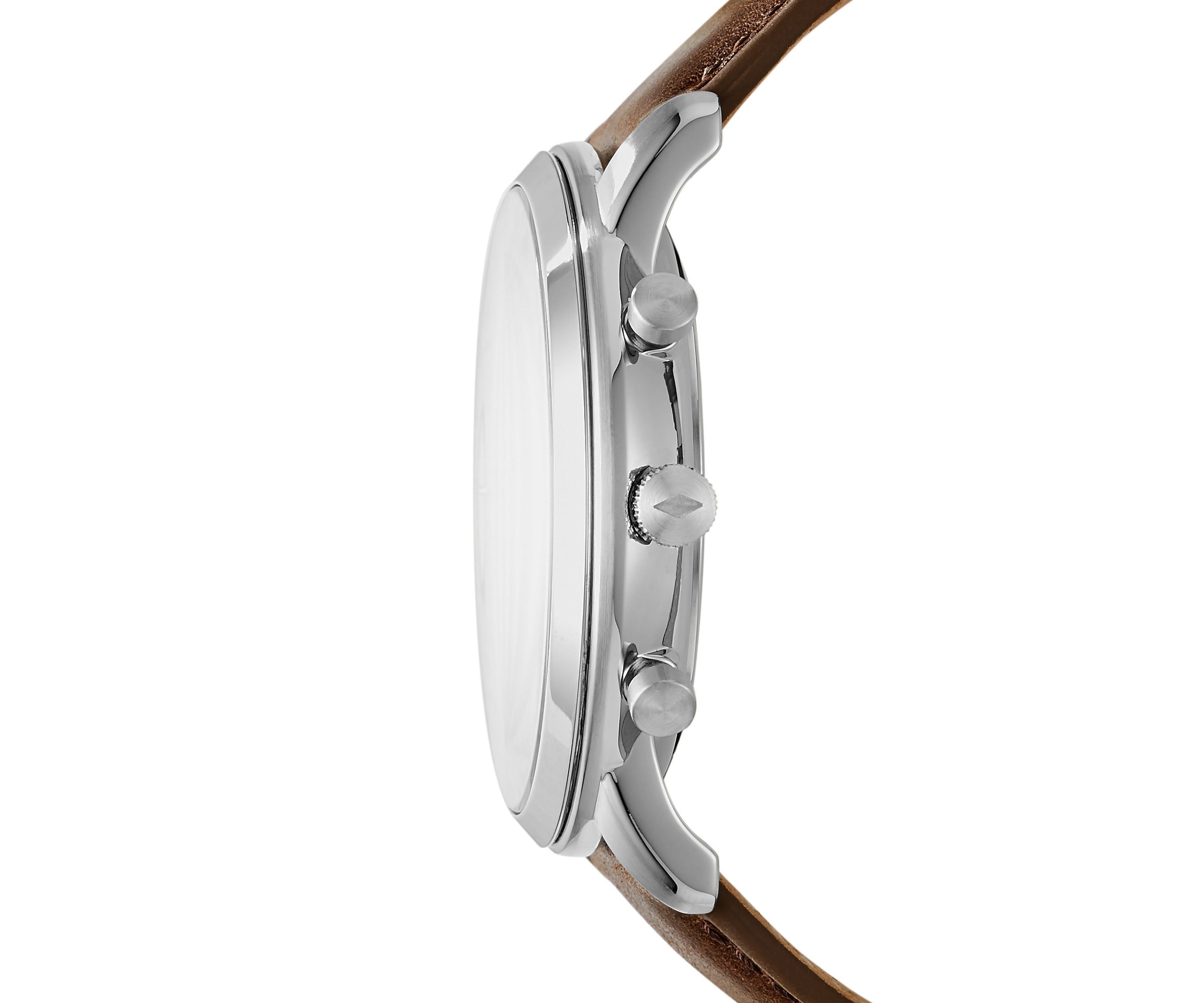 Stainless Steel Chronograph Brown Leather Watch