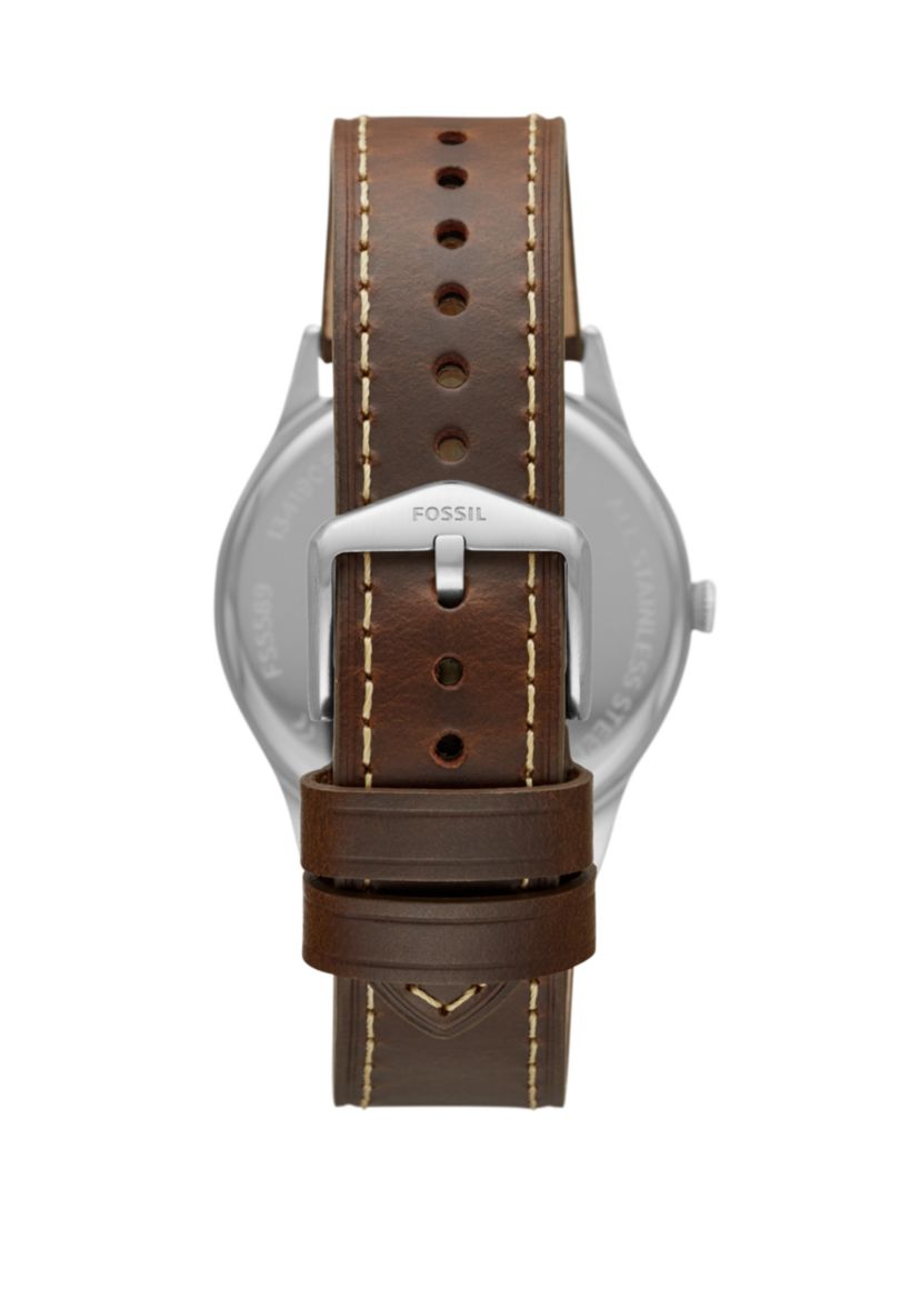 Mens Forrester Three-Hand Date Brown Leather Watch