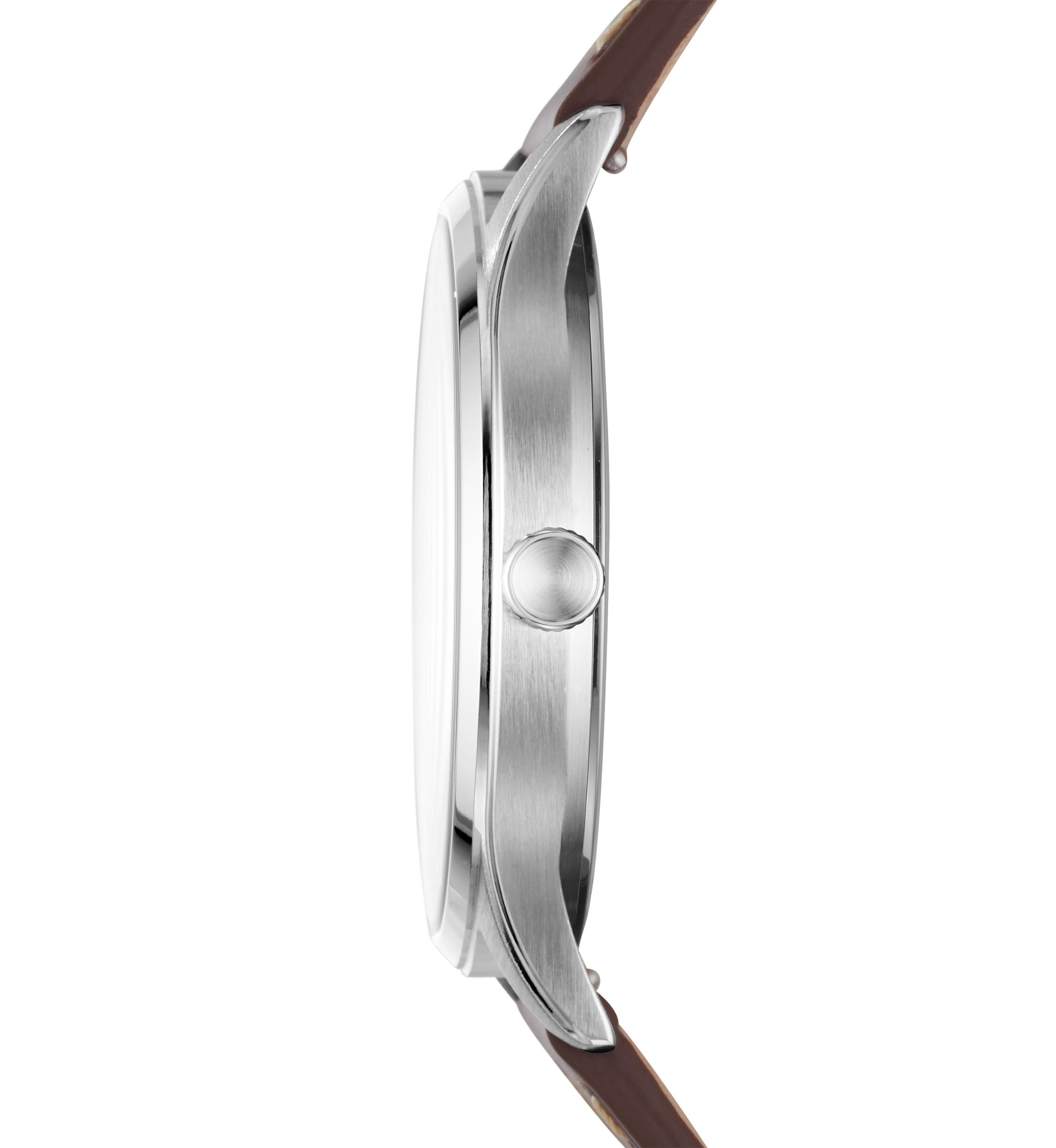 Mens Forrester Three-Hand Date Brown Leather Watch