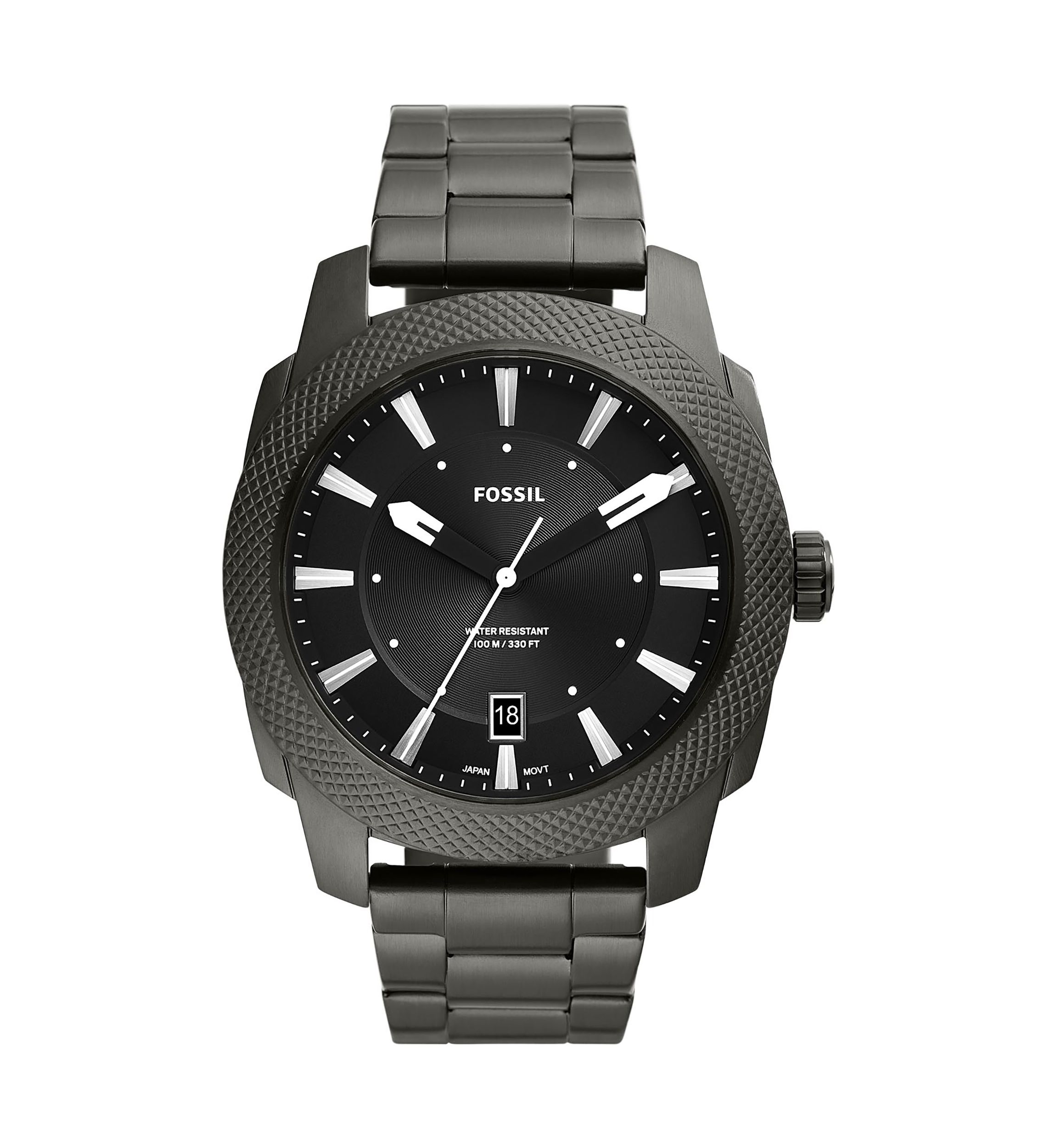 Machine Three-Hand Date Smoke Stainless Steel Watch