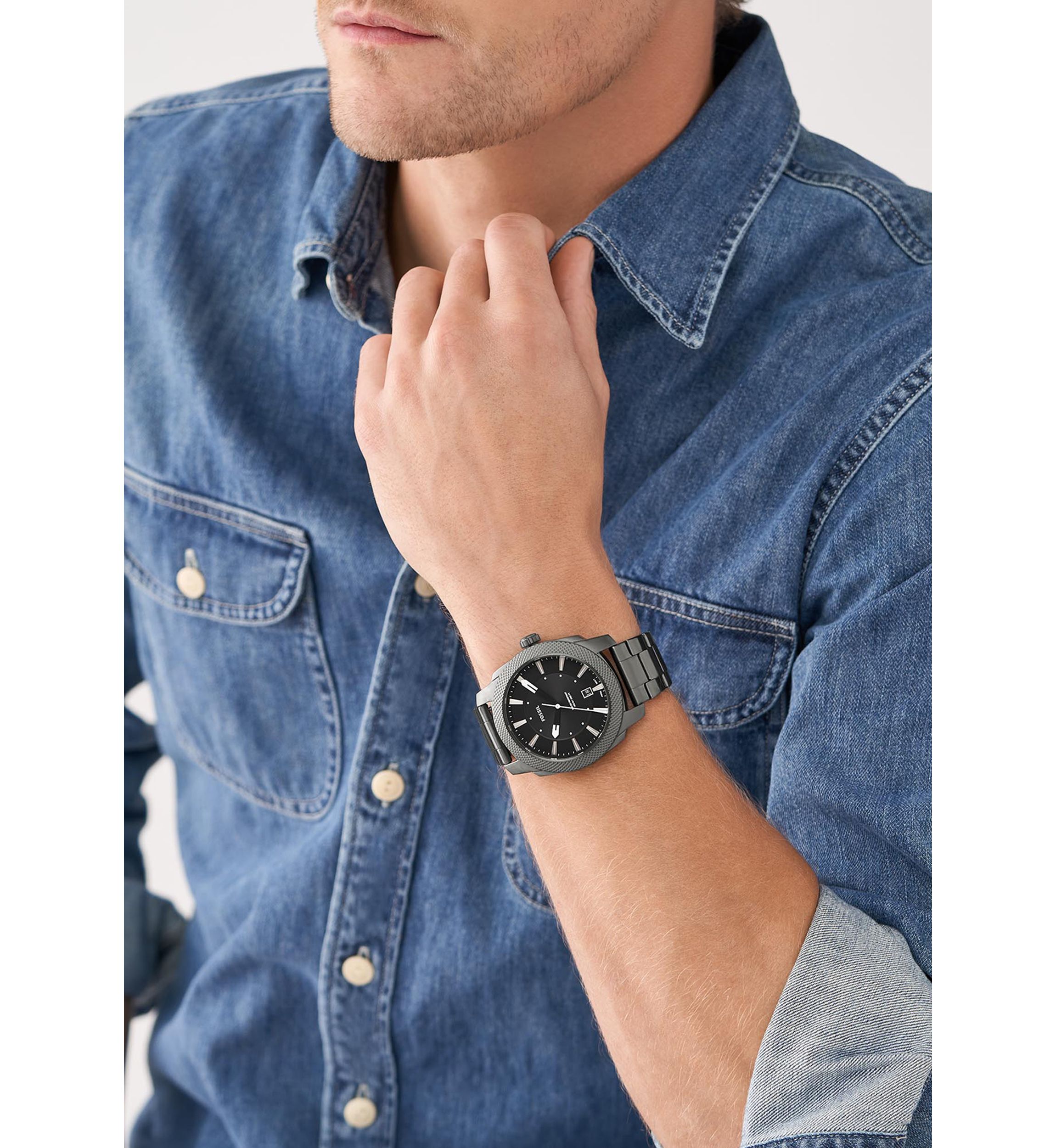 Machine Three-Hand Date Smoke Stainless Steel Watch