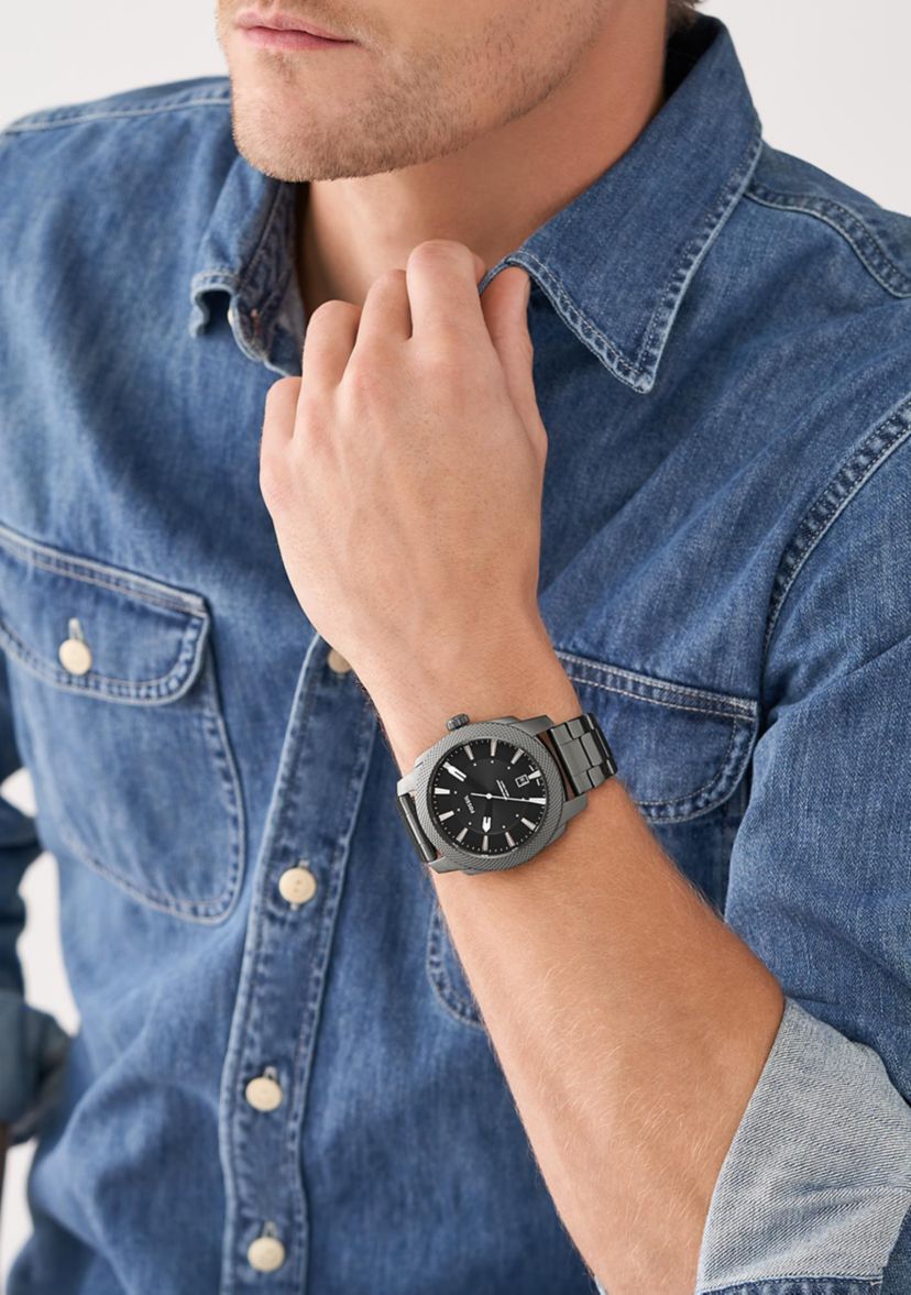 Machine Three-Hand Date Smoke Stainless Steel Watch