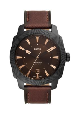 Fossil Men's Machine Three-Hand Date Dark Brown Litehideâ¢ Leather Watch