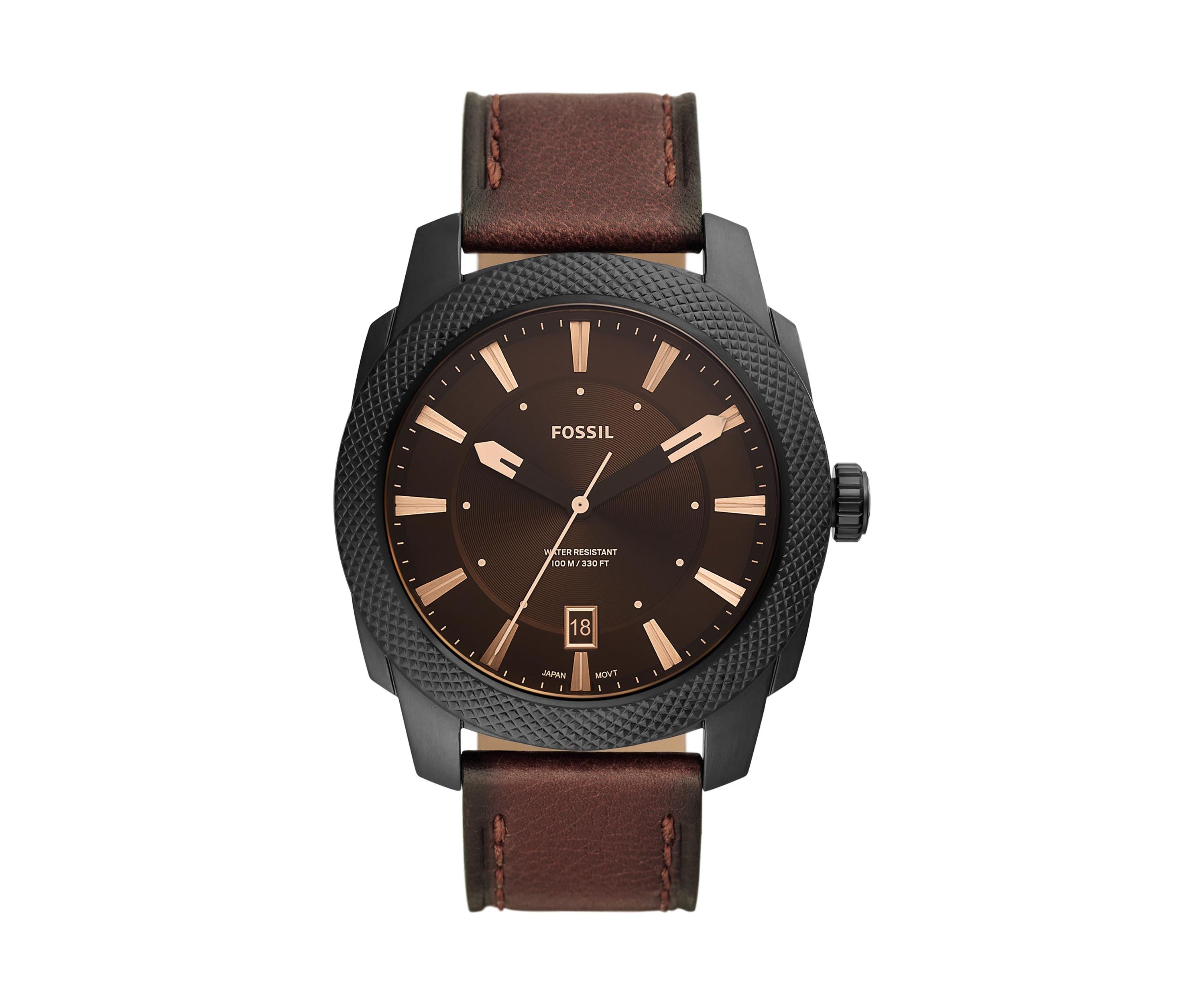 Machine Three-Hand Date Dark Brown LiteHide™ Leather Watch
