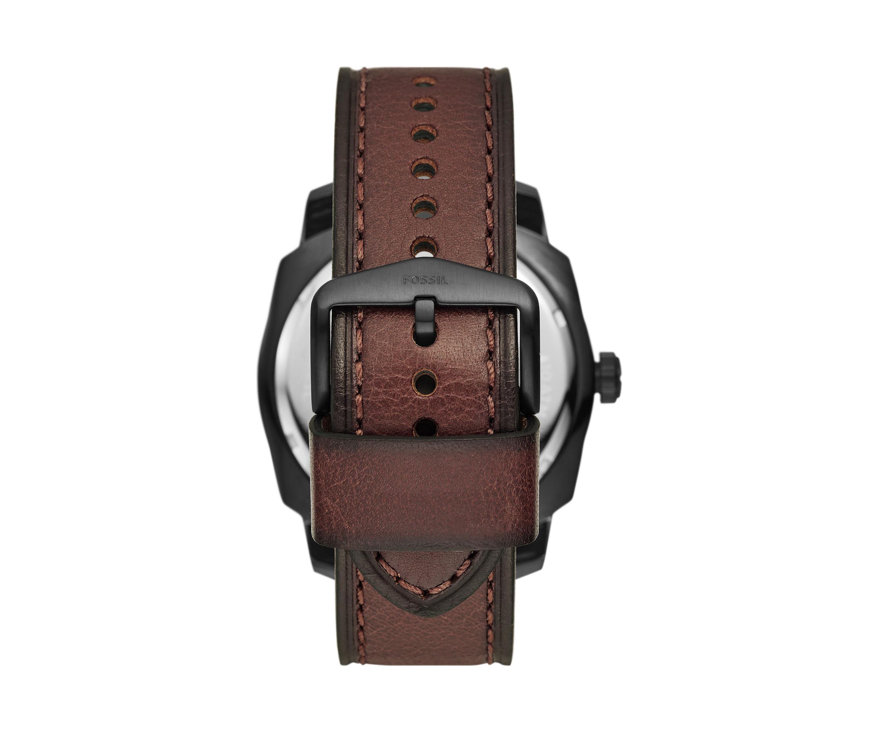 Machine Three-Hand Date Dark Brown LiteHide™ Leather Watch