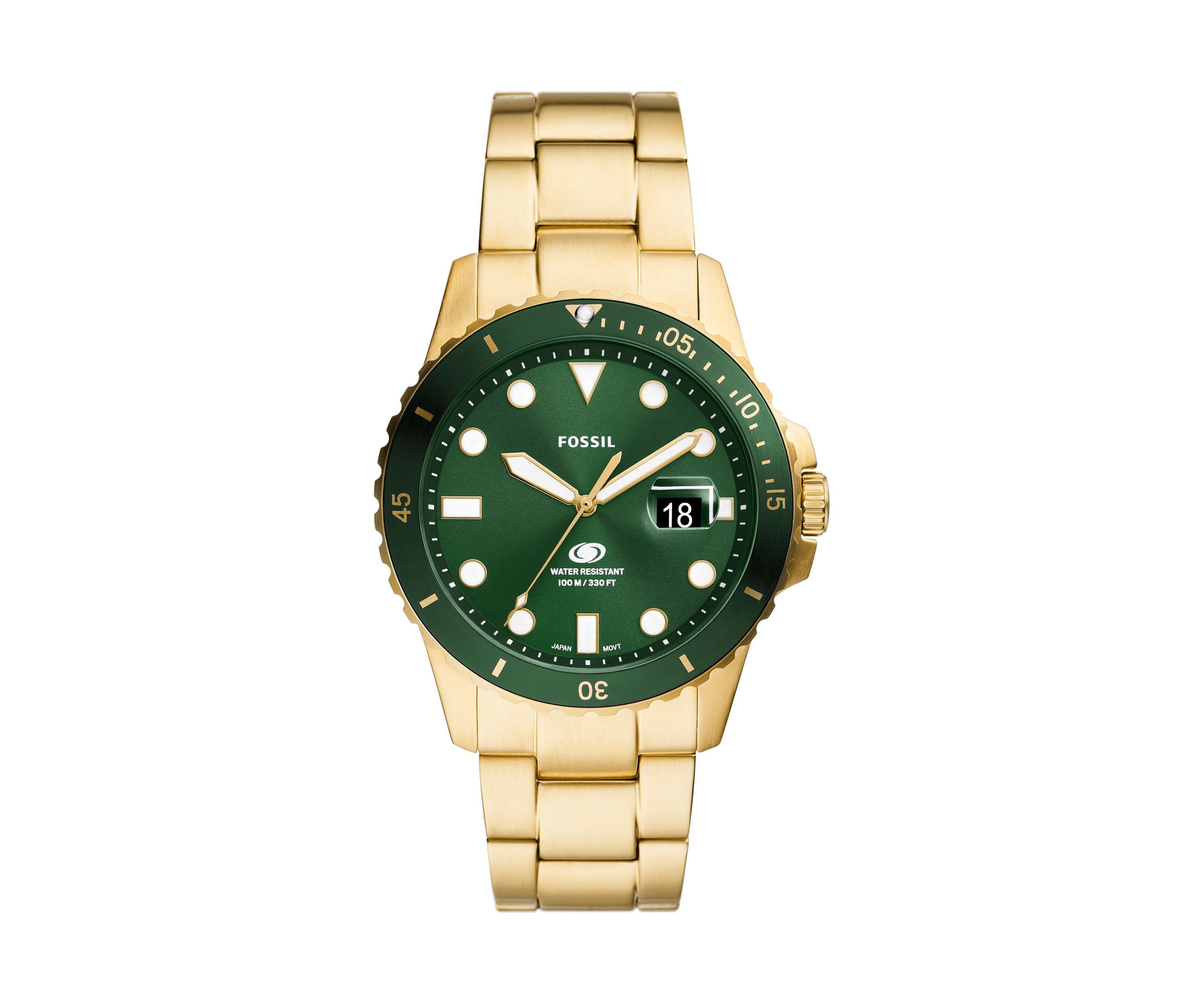 Round Gold Green Bracelet Watch 