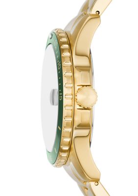 Round Gold Green Bracelet Watch 
