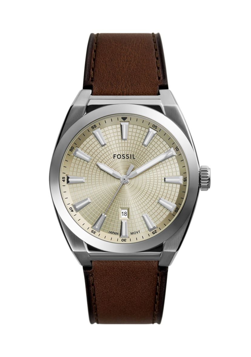 Silver Tone Brown Leather Strap Watch
