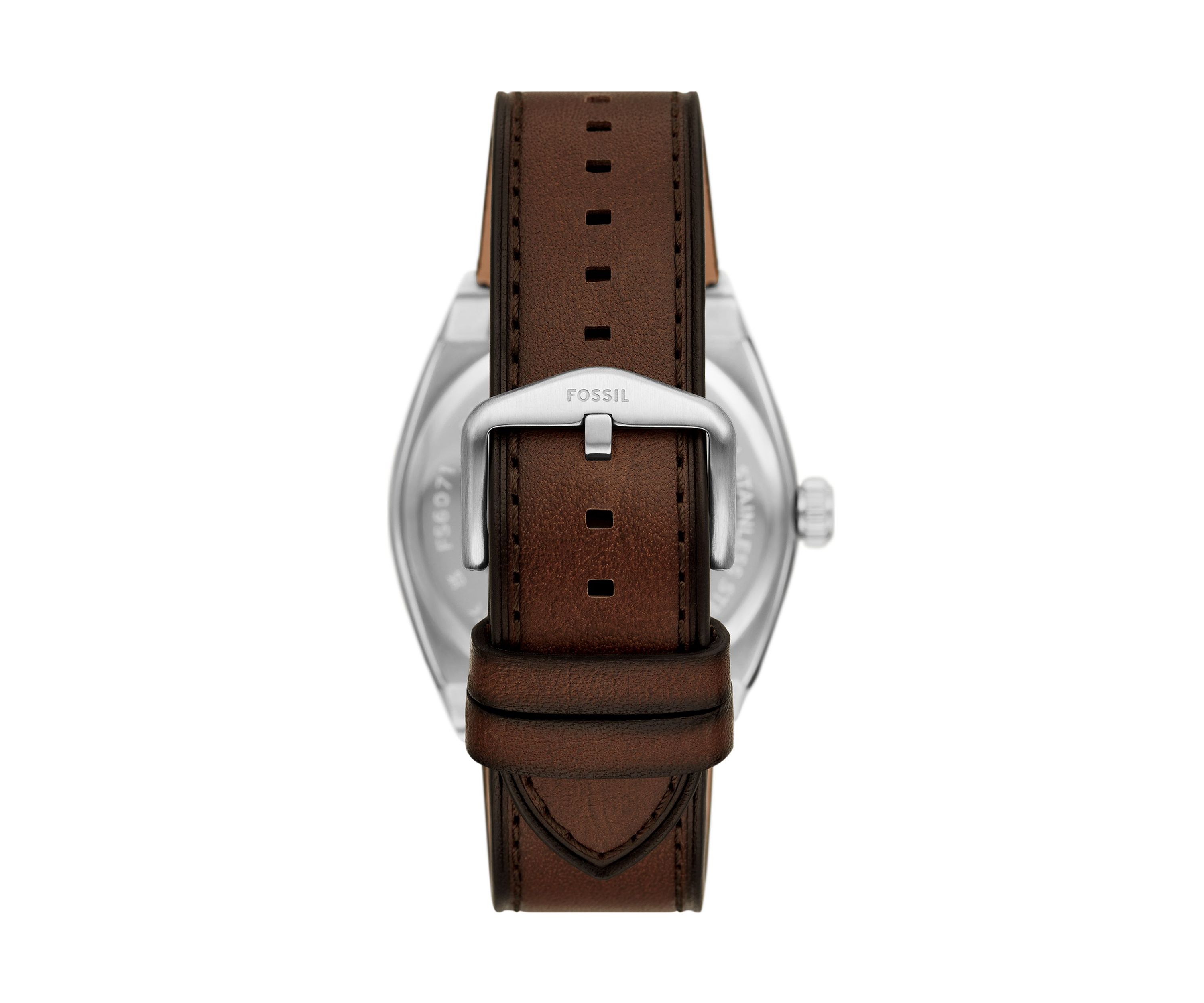 Silver Tone Brown Leather Strap Watch