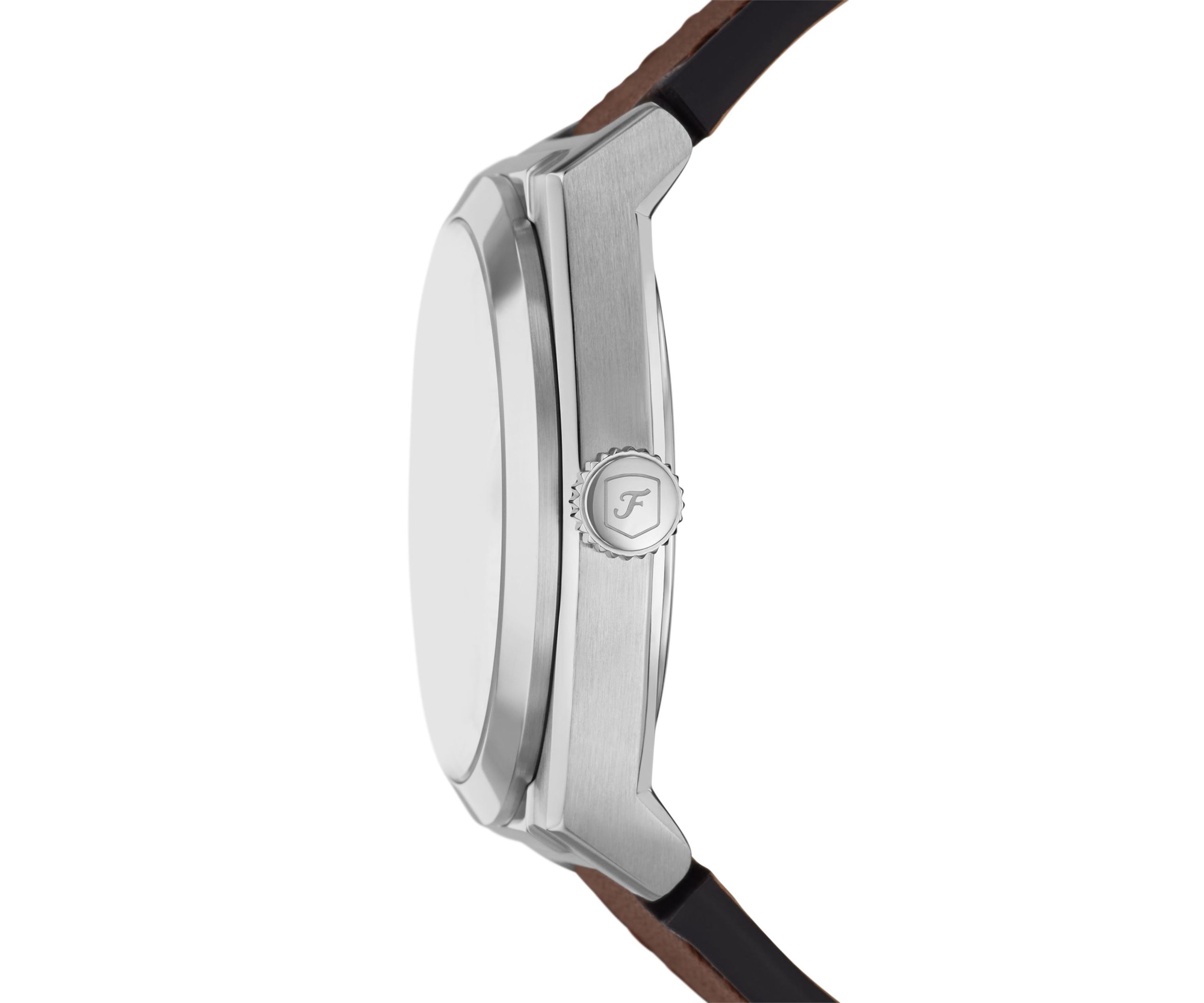 Silver Tone Brown Leather Strap Watch