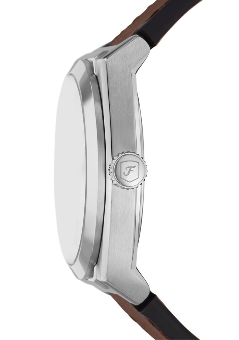 Silver Tone Brown Leather Strap Watch