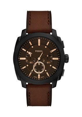 Fossil Men's Rose Gold Brown Leather Strap Watch