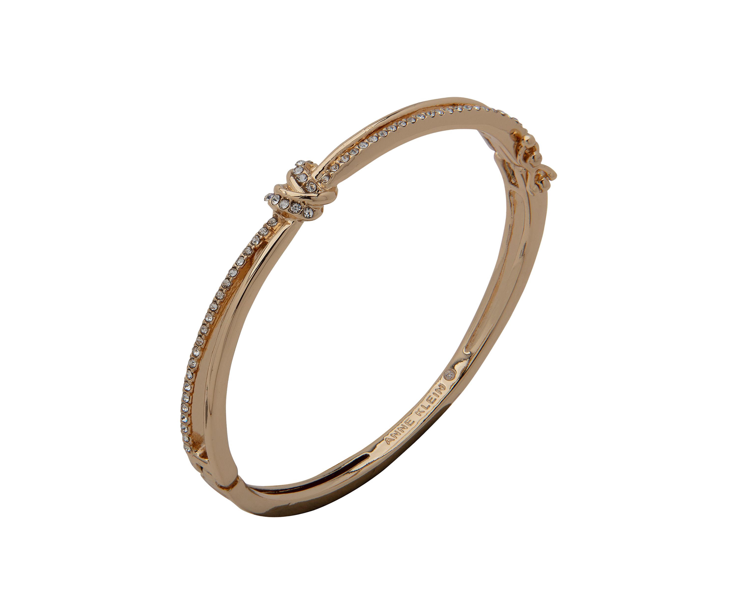 Gold Tone Crystal Knot Hinge Bangle Bracelet