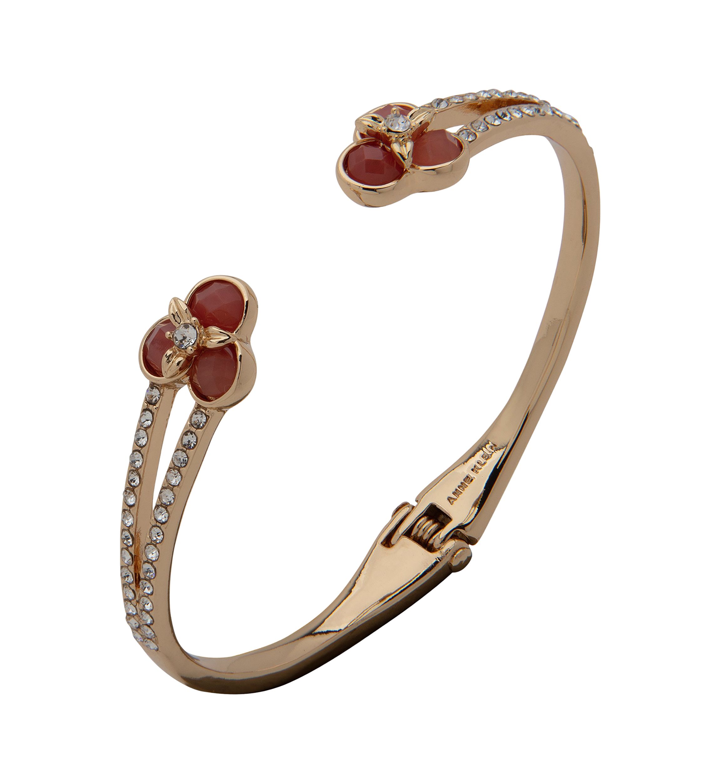 Gold Tone Cherry Multi Flower Hinge Bracelet