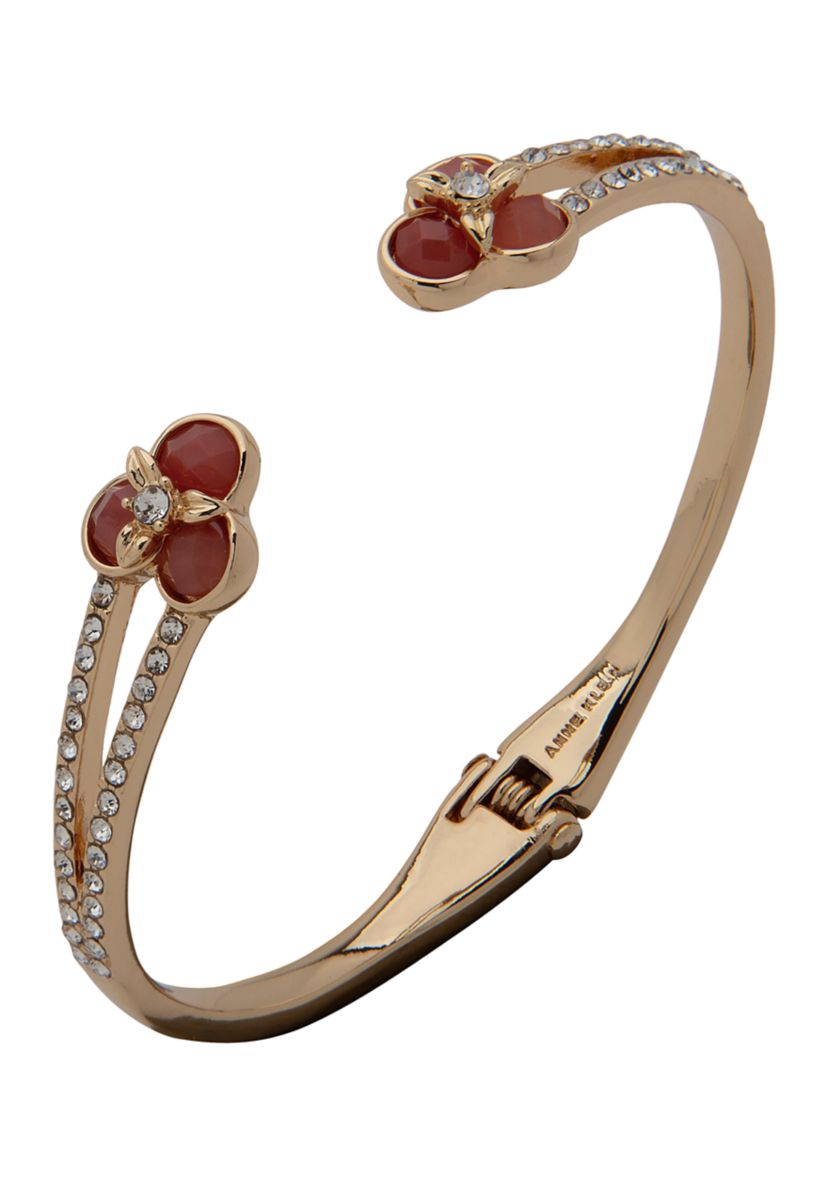 Gold Tone Cherry Multi Flower Hinge Bracelet