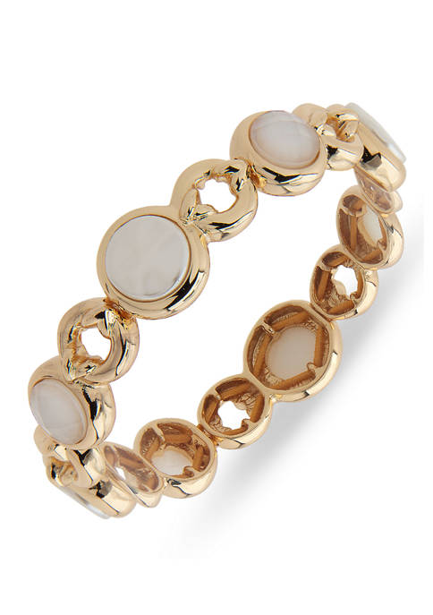 Gold Tone Pearl Stone Stretch Bracelet