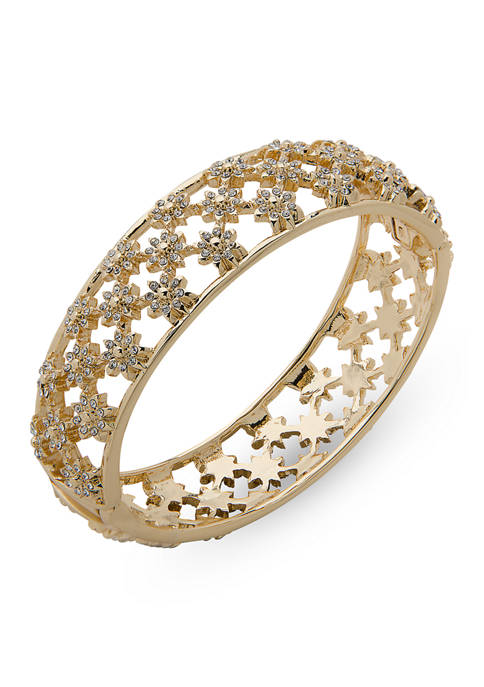 Anne Klein Gold Tone Crystal Flower Bangle Bracelet