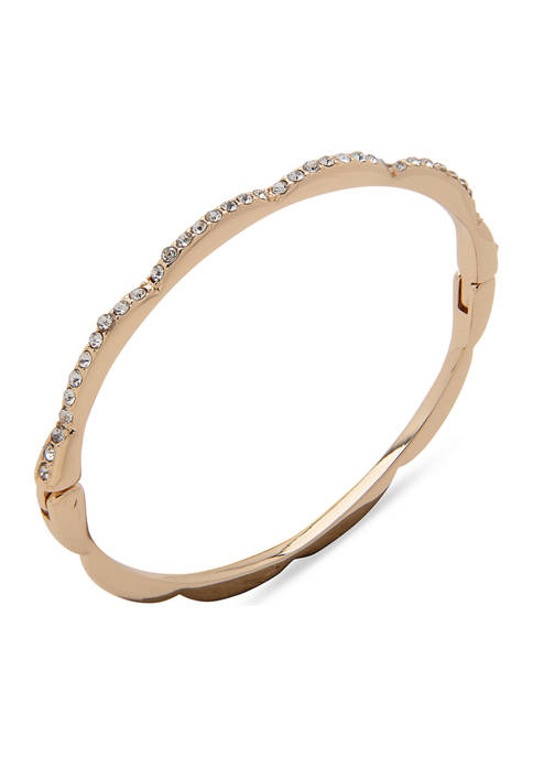 Gold Tone Crystal Scallop Stone Hinge Bangle Bracelet